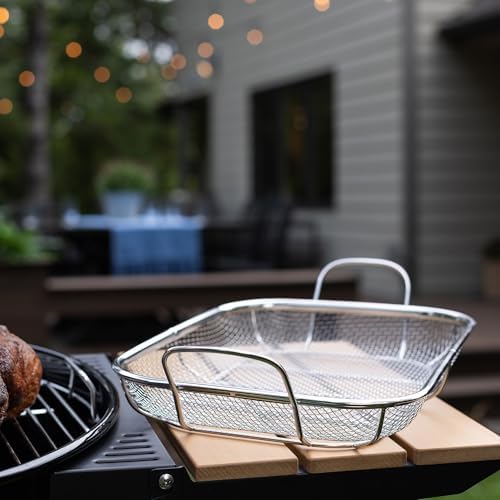 Maverick Stainless Steel Mesh Roasting Pan – Heavy-Gauge 304 Stainless Steel Grill Basket for BBQ & Smoking, Open Mesh Design for Heat & Smoke Circulation, Dishwasher Safe, 16.5 x 11 Inches - Image 4