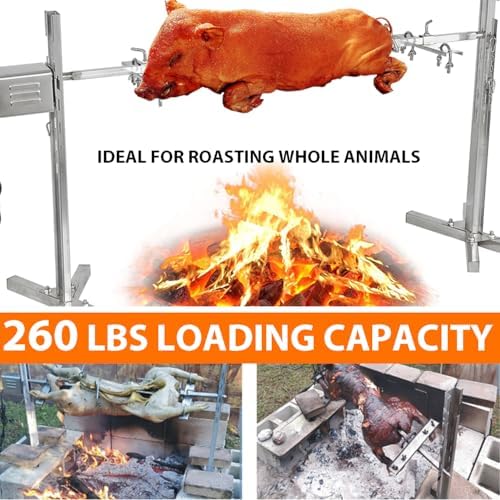 iMeshbean Electric BBQ Rotisserie Grill Kit, 260LB Pig Spit Rotisserie Grill, Stainless Steel Pig Rotisserie Kit with 45W Powerful Motor, 50" Spit Rod, Adjustable Height - Image 2