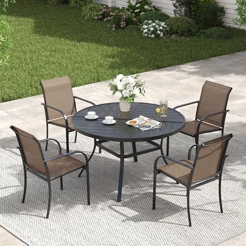VICLLAX Patio Table and Chair Set of 4, All Weather Metal Round Outdoor Dining Furniture Set-40.6" Round Outdoor Table and Chairs, Black Tabletop by HOME