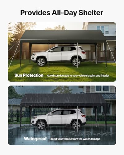 VEVOR Carport, 10 x 20 FT Outdoor Car Canopy, Potable Carport, Heavy Duty Galvanized Car Shelter, UV-Resistant & Water-Resistant, All-Season Protection, Storage Shed for Car Boat Motorcycle Grey - Image 3