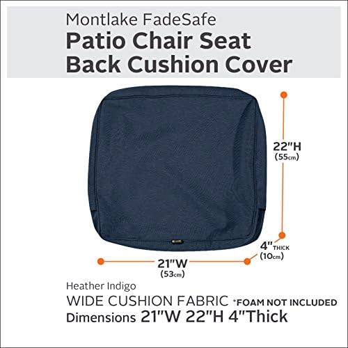 Classic Accessories Montlake Water-Resistant 21 x 22 x 4 Inch Outdoor Back Cushion Slip Cover, Patio Furniture Cushion Cover, Heather Indigo Blue, Patio Furniture Cushion Covers - Image 2