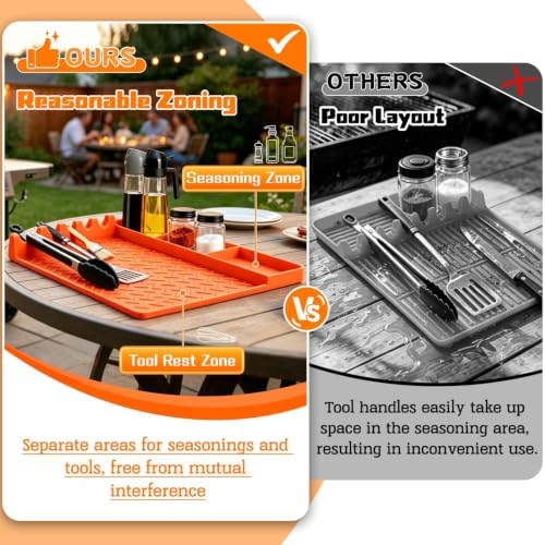 Silicone Grill Mat for Blackstone Griddle Accessories,16x11.5 Inch BBQ Griddle Mat with Drip Pad,Thickened Heat Resistant Side Mats for Outdoor Kitchen,Gifts for Men (Orange) - Image 3