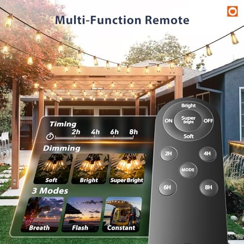 addlon 102FT(96+6) Solar String Lights Outdoor with Remote, Last 30+ Hrs - Image 4