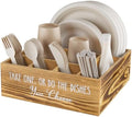 ALELION Rustic Plate and Utensil Caddy, 6-Compartment Paper Plate and Cutlery Holder with Handles, Kitchen and Party Organizer for BBQs, Picnics, and Gatherings, Brown by ALELION