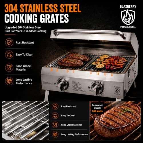 2-Burner Portable Propane Grill, 20,000 BTU Tabletop Gril - Image 3