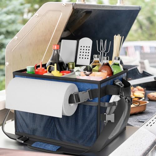 FANGSUN Grill Caddy, Foldable BBQ Caddy with Paper Towel Holder, Blue - Image 2