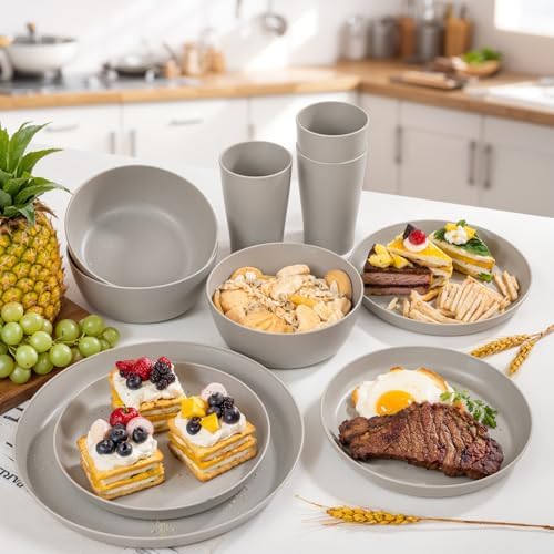 EjonirInjonir 24Pcs Shatterproof Wheat Straw Dinnerware Sets for 6 Home - Image 3