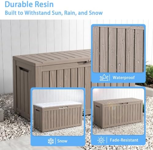ROJIK 150 Gallon Outdoor Storage Box Waterproof,Weatherproof Deck Boxes Outdoor Lockable,Resin Outside Storage Box for Garden Tools,Cushions,Pool Accessories(Grey,150 Gal) - Image 3