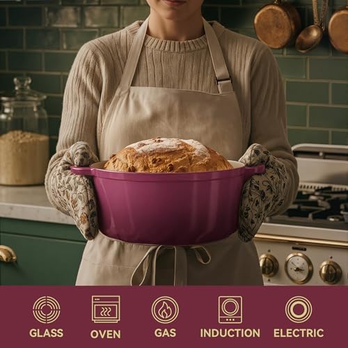 Vintage Style 4.5 Quart Dutch Oven Pot with Lid, Non Stick Enameled Cast Iron Dutch Oven for Bread Baking, Heavy-Duty, Oven Safe Ceramic Cookware Up to 500°F for Baking, Braising, Stews, Roasting, Rose - Image 5