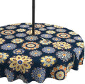 LVTXIII Round Outdoor Tablecloth with Umbrella Hole and Zipper, Water-Repellent 60 Inch Patio Table Cover for Bistro, Garden, Patio & Picnic, Bloom Cobalt by LVTXIII
