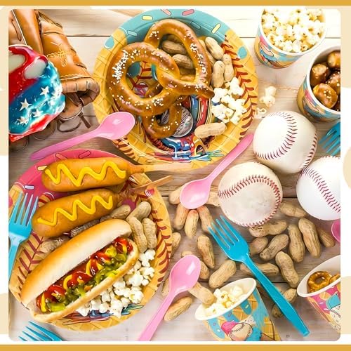 FoldTier 175 Pcs Ice Cream Drip Baseball Birthday Party Decorations Set Ice Cream Paper Plates Napkins Fork Set Disposable Fairy Tableware Decorations Supplies for Baby Shower Dinner Serves 25 - Image 3