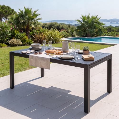 NUU GARDEN Outdoor Rectangular Aluminum Extendable Dining Table, Black - Image 4