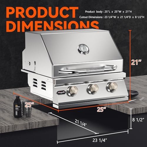 Hygrill STD Series 3-Burner Built In Grill, 25 Inch Natural Gas Grill - Image 2