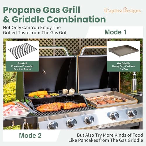 Captiva Designs Propane Gas Griddle Grill Combo with Lid & Flat Top Griddle - Image 2