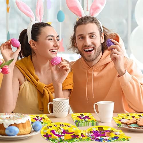 Wiooffen 96 Pcs Easter Tableware Set He is Risen Plates Happy Easter Party Plates Easter Religious Plates and Napkins Paper Plates Napkins Forks for 24 Guests - Image 6