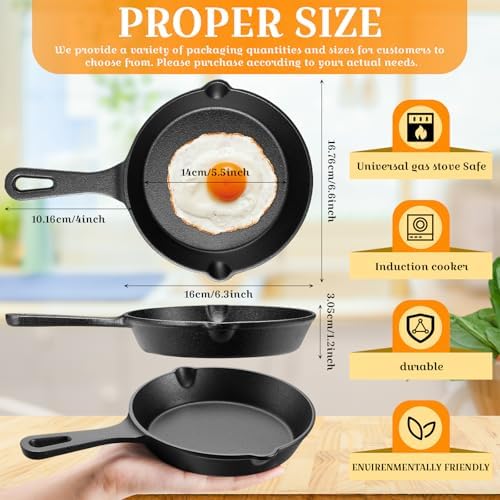 Vesici 4 Pcs Cast Iron Skillet Frying Pans with Drip-spouts Circle Non-stick Frying Skillet Omelette Pan Safe Healthy Cookware for Home Barbecue Kitchen Party Restaurant Catering Service (6.3 Inch) - Image 6