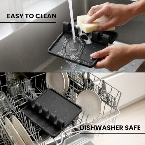 Zulay Kitchen Silicone Utensil Rest - BPA-Free, Durable Spoon Rest with Drip Pad - Heat-Resistant for Stove Top & Counter - Kitchen Gadget Holder - Image 3