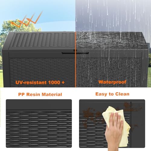 120 Gallon Outdoor Storage Box Waterproof, Resin Lockable Deck Box with Lid, Large Capacity Weatherproof Container for Patio Furniture Pool Accessories, Cushions(Black, 120 Gallon) - Image 5