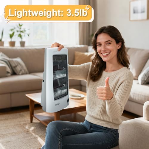 Infrared Heater, Portable Electric Heater, Space Heater for Indoor Use, Radiant Heat for Home Office, Two Heat Settings with Foldable Holder, Overheat and Tip-over Protection - Image 7