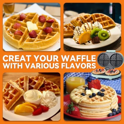 Baker’s Friend Double Belgian Waffle Maker Thick, 2 X 6” Round Waffle Maker, Belgium Waffle Iron, Waflera Electrica with Non-stick Plates, 1200W, Perfect for Kids & Family Breakfast, Aqua - Image 4