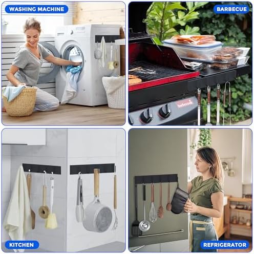 Magnetic Key Holder Wall Mount, Magnetic Key Rack Hanger With 6 Hooks For Metal Front Door, Magnetic Utensil Holder For Fridge, Strong Magnet Hanger Hook For Hanging Purse Kitchen Grill Tools Coat - Image 7