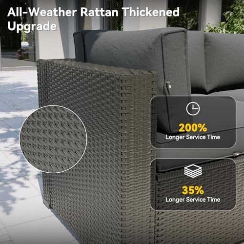 Aoxun Patio Furniture Set, 7 Piece Outdoor Sectional Sofas with Think Cushions, Wicker Rattan Outdoor Furniture Patio Conversation Set for Backyard, Garden Dark Grey - Image 4