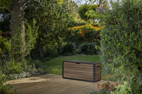 Keter Premium Everwood 71 Gal Outdoor Storage Box and Patio Side Table - Image 3