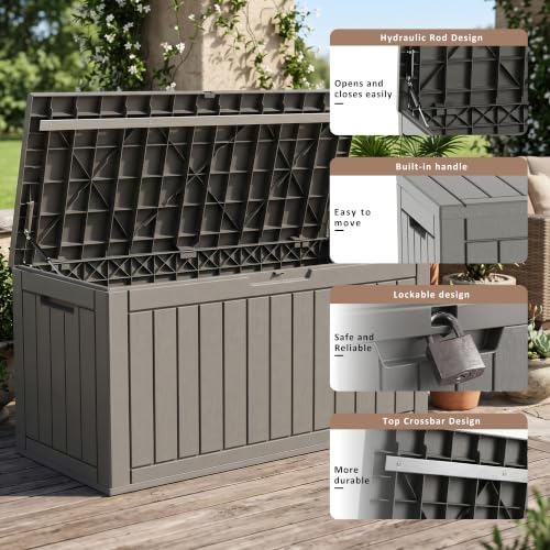 150 Gallon Deck Box, Lockable Waterproof Resin Outdoor Storage Box, Weatherproof Container for Garden Tools, Indoor Cushions & Outside Accessories (Grey) - Image 5