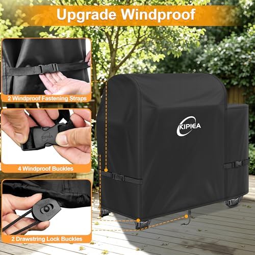 Kipiea 600D Pellet Grill Cover for Weber Searwood XL 600 & Smoque XL, Waterproof BBQ Smoker Cover, UV Resistant, No Tear, No Fading - Image 4