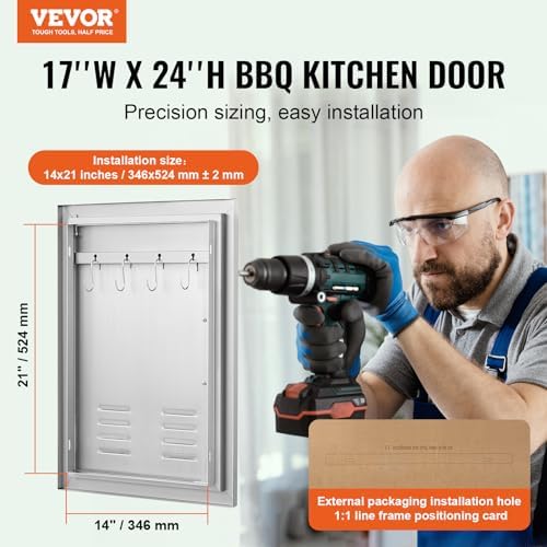 VEVOR BBQ Access Door, 17W x 24H Inch Single Outdoor Kitchen Door, Stainless Steel Flush Mount Door, Wall Vertical Door with Handle, Vents and Hook, for BBQ Island, Grilling Station, Outside Cabinet - Image 2