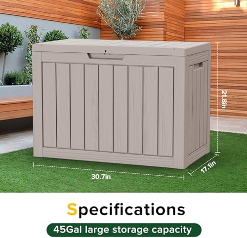 PatioZen 45 Gallon Outdoor Deck Box,Waterproof Resin Outdoor Storage Boxes, Outside Storage Lockable Container for Garden Tools,Indooor Cushions,Accessories (Grey) - Image 4