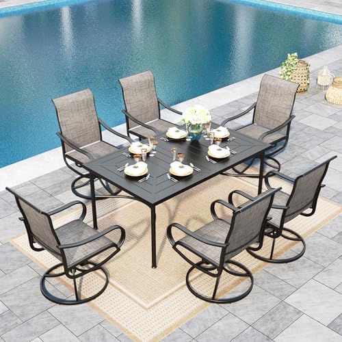 Sophia & William Patio Dining Set for 6 w/Swivel Textilene Chairs, Brown by SophiaWilliam