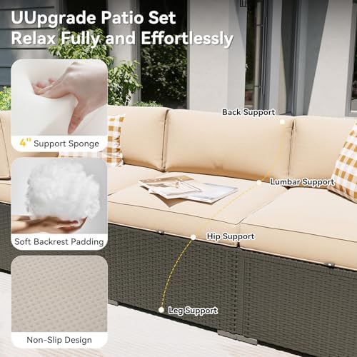 Aoxun Patio Furniture Set, 7 Piece Outdoor Sectional Sofas with Waterproof Cover, Wicker Rattan Outdoor Furniture Patio Conversation Set for Backyard, Garden Beige - Image 2