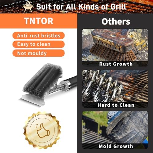 TNTOR Grill Brush with Scraper, 18" Adjustable Handle BBQ Grill Brush for Outdoor Grill, Extra Strong Grill Cleaner Accessories for Grill/Smoker/Gas/Charcoal Grill Cleaning-Grill Gifts for Men/Dad - Image 3