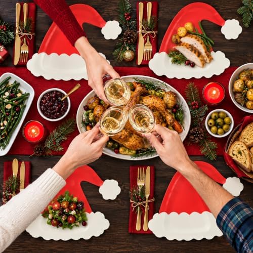 FOIMAS 50pcs Christmas Paper Plates, Red Christmas Hat Paper Plates Santa Disposable Tableware Party Plate For Dessert Xmas Party Supplies Winter Holiday Birthday Kitchen Table Decoration - Image 5