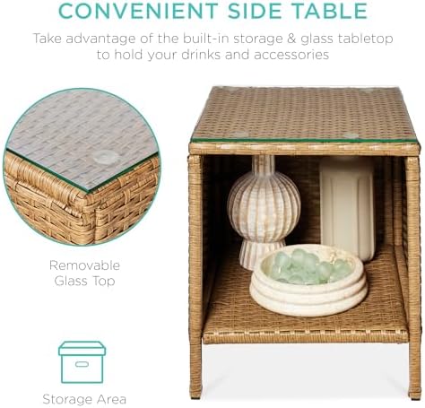 Best Choice Products 3-Piece Outdoor Wicker Conversation Bistro Set, Space Saving Patio Furniture for Garden w/Side Table - Natural/Ivory - Image 3