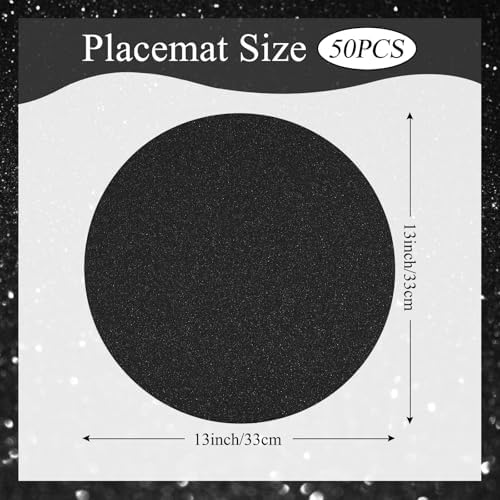 50 PCS Black Paper Placemats Round Place Mat Glitter Disposable Paper Chargers Party Tablemats for Halloween Birthday Wedding Bachelorette Party Dinner Table Decor (13x13inch) - Image 2