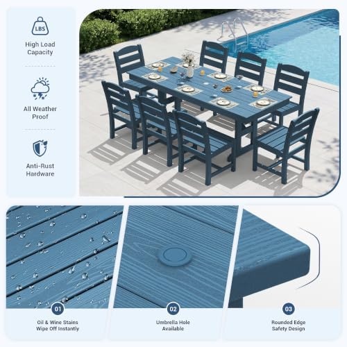 KINGYES Outdoor Armless Dining Chairs Set of 8,HDPE Patio Chairs,Blue - Image 3