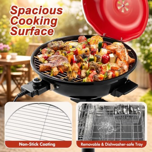 HAPPYGRILL 1600W Electric Grill Outdoor w/Non-Stick Grate, Removable Stand - Image 6