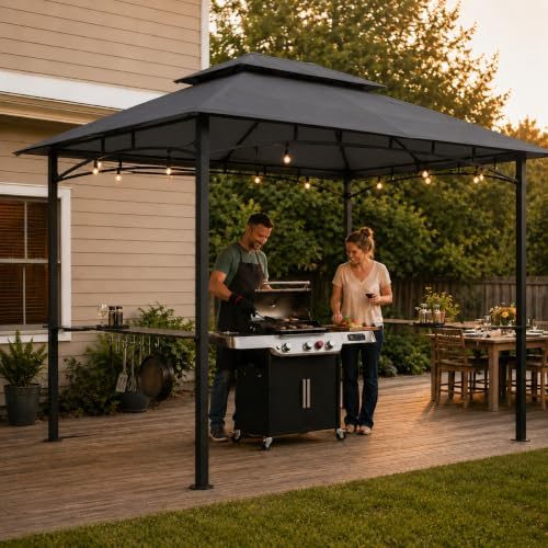 Garvee 8 x 5 ft Outdoor Gazebo Canopy, Polyester Fabric Iron Frame, Dark Gray, Easy Setup Shelter for Backyard Camping and Outdoor Gatherings by Garvee