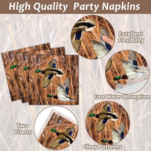 Naozinebi Mallard Duck Party Plates Napkins Hunting Dinnerware Mallard Duck Theme Birthday Party Tableware Set Disposable Forks Dessert Supplies for Hunting Birthday Supplies Serve 24 - Image 4