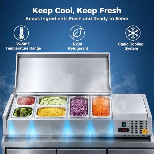 COOLCHEF 47-Inch Refrigerated Condiment Prep Rail, Mixed GN Pans - Image 4