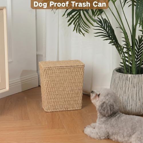 iEGrow Paper Rope Trash Can,Bathroom Trash Can with Lid, 3 Gallon Wicker Waste Basket with Removable Liner, for Bedroom, Living Room, Toilet, Under Sink Natural - Image 5