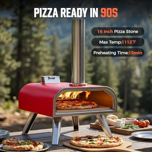 BIG HORN 16" Multi-Fuel Outdoor Pizza Oven – 2-in-1 Wood-Fired & Gas Compatible (Burner Sold Separately), 1112°F Outdoor Stainless Pizza Cooker, Portable for Party Usage, Red - Image 3
