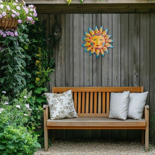 Daogtc Metal Sun Flower Wall Decor,12.87 inches Sun Wall Art Hanging Decoration for Indoor and Outdoor, Garden Farmhouse Yard Patio Fence Living Room Bedroom Decor - Image 4