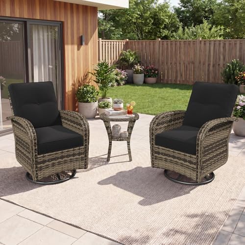 Aoxun 3 Piece Outdoor Patio Furniture Set with Side Table, Outdoor Patio Furniture Sets with High Back Swivel Rocker Chairs, Outdoor Sofa Set with Ottoman for Backyard & Garden, Black by Aoxun