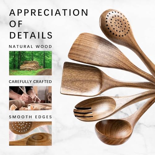 Wooden Spoons for Cooking, 5-Piece Acacia Wood Cooking Utensil Set - Image 4