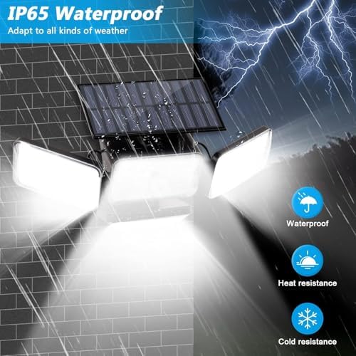 Solar Lights Outdoor Waterproof, 288 LED 2800LM Motion Sensor Outdoor Lights with Remote Control, 4 Head Solar Flood Lights Outdoor for Patio, Garage, Yard, Wall, IP65 Security Lights 2 Pack - Image 4