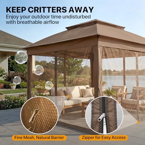 COOS BAY 11x11 Pop Up Gazebo with Netting, Canopy Tent, Brown - Image 6