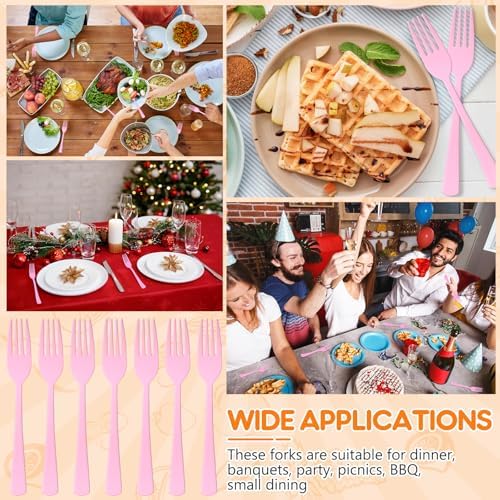 60 Pcs Pink Disposable Plastic Forks Cutlery Heavy Duty Dinnerware Plastic Silverware Flatware for Home Office School Party Picnics Restaurant Outdoor Events or Every Day Use (Pink) - Image 7